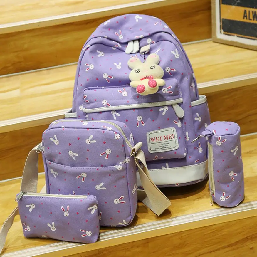 purple MOLAVE рюкзак высокое качество холст 4 комплекта для женщин девушка кролик животные Путешествия плеча школьная сумка рюкзак ноутбук JAN4 - Цвет: purple