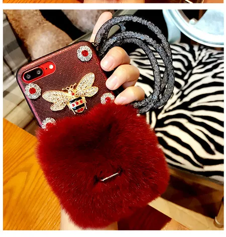 Роскошный мех кролика чехол для iPhone X XS MAX XR 6 6S 7 8Plus 11 Pro MAX Ring Bracket Stand Case Furry Shell TPU плюшевый чехол для телефона - Цвет: 5