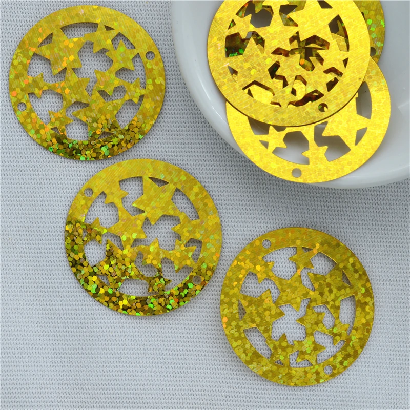 50 шт. золотые лазерные большие плоские круглые Рождественские звезды блестки 55