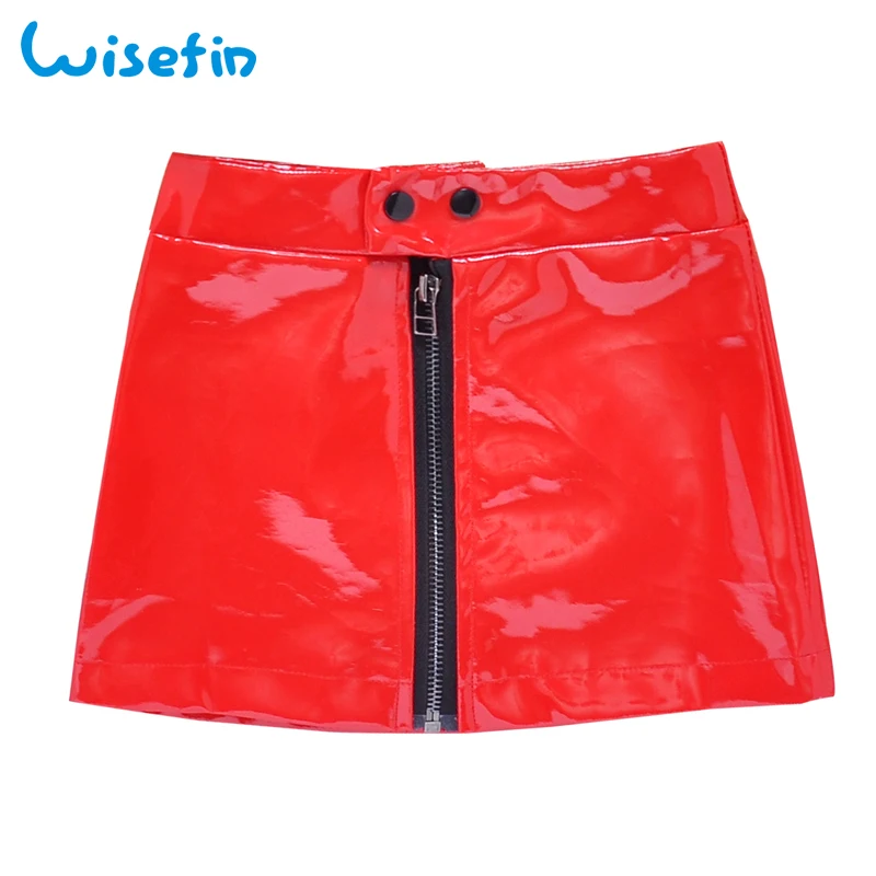Wisefin/юбка из искусственной кожи мини-юбка на молнии спереди для детей, красная, черная кожаная одежда на молнии модная юбка для маленьких девочек