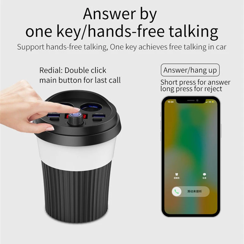 Чашка Bluetooth автомобильный комплект fm-передатчик MP3-плеер Беспроводное зарядное устройство 3,0
