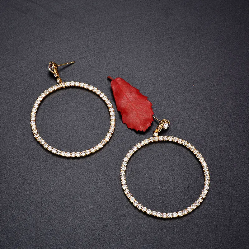 Женские большие висячие серьги Boho круглые золотистого цвета с кристаллами