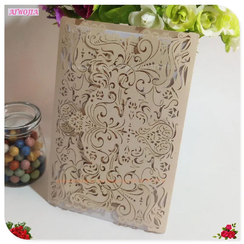 Beige 30 шт. роскошный Лазерная резка, для свадьбы Приглашения открытки приглашения на праздник карты поздравление с днем рождения наборы открыток предложение свадебных декоров 6Z - Цвет: Beige