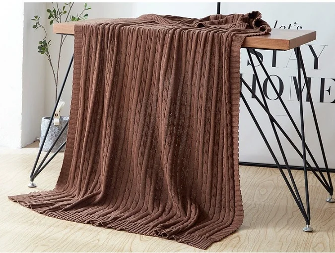 11 mylb cotton high quality handmade soft knit blanket bed blanket beige, red,brown,blue white, gray, pink knit sofa blanket - Цвет: 11