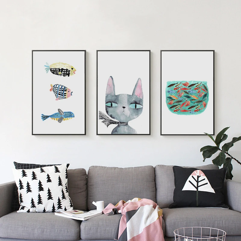 Простая акварельная картина в скандинавском стиле с изображением животных