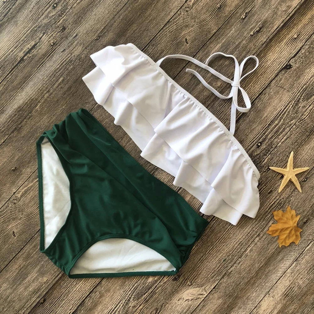 

New Multicolored Bikini Lady's Split Swimming Suit Explosive Lotus Edge Large Size Swimming Suit