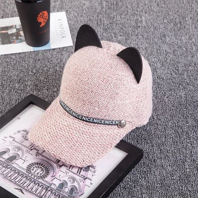 pink 2 New fashion women girl's Hats spring summer cap cat ears hats snapback bone Hip Hop Caps wool knit baseball cap - Цвет: pink 2