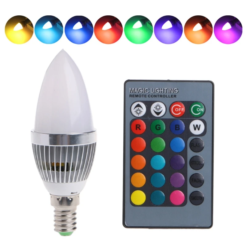 E12/E14 3W RGB LED 15 цветов меняющая цвет свеча лампочка лампа с дистанционным