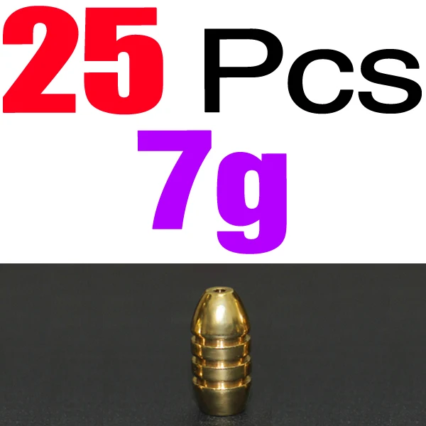25pcs 7 g MNFT 25 шт./упак. 1,8/3,5/5/7/10g Вес пуля Форма медное грузило снаряжение рыболовное снасти Аксессуары для ванной комнаты латунь в форме пули - Цвет: 25pcs 7 g