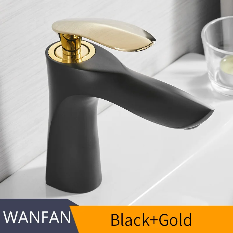 Black and Gold Смеситель для раковины, элегантный кран для ванной комнаты, кран для горячей и холодной воды, смеситель для раковины, хромированная отделка, латунный кран для туалетной раковины, кран для воды, золото, 220р - Цвет: Black and Gold