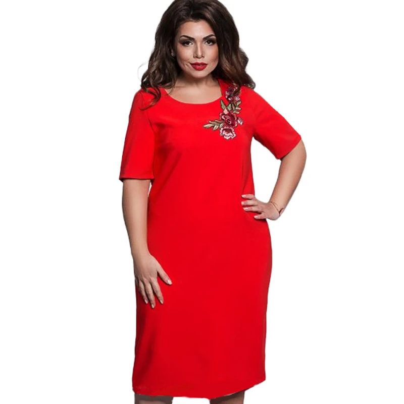 2017 плюс Размеры платье летнее Повседневная с принтом Короткие рукава до колена