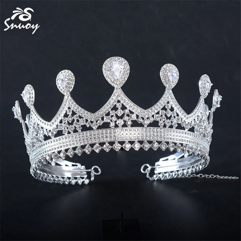 Snuoy King Crown Tiaras Luxury Silver Adjustable Round Crowns for Men/Women Wedding Hair Accessories Queen Diadem fashion style | Украшения