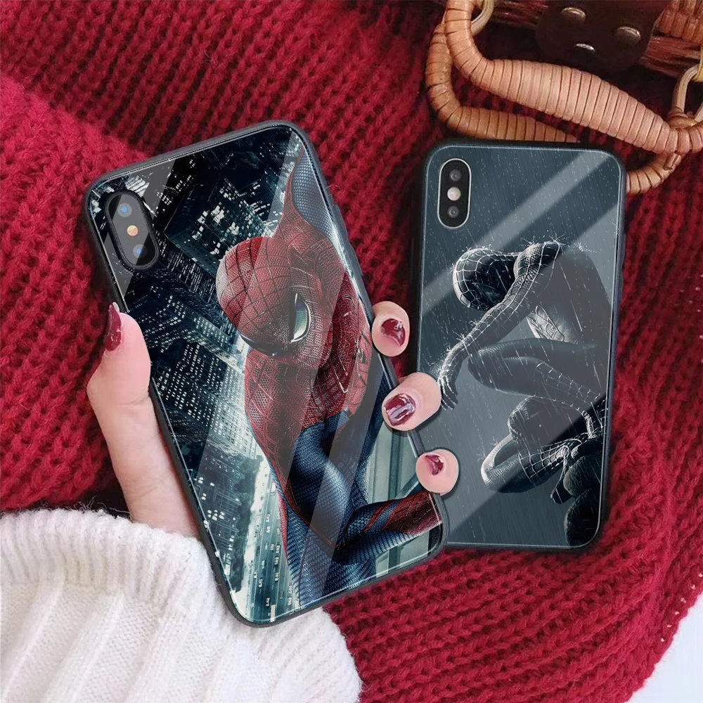 DIY заказной закаленное стекло Супермен телефон чехол для iPhone 7 8 6s 6 Plus X XR XS 11 Pro MAX Бэтмен человек паук чехол для телефона capa