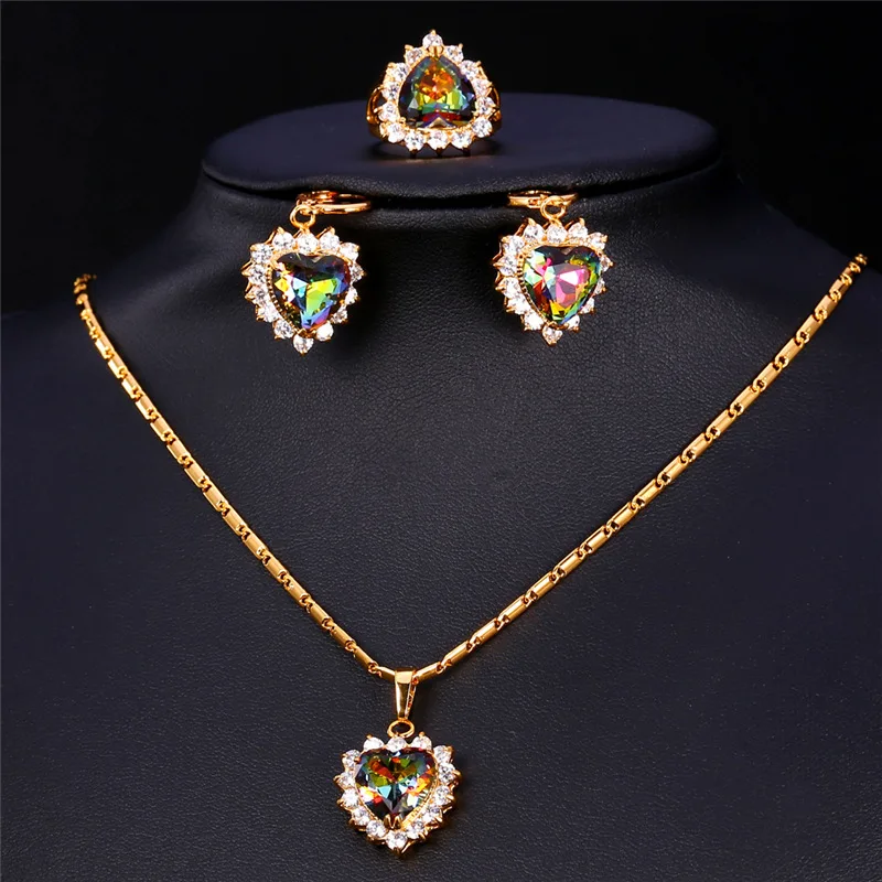 Женские серьги с мистическим цирконием кольцо ожерелье золотой цвет Свадебный