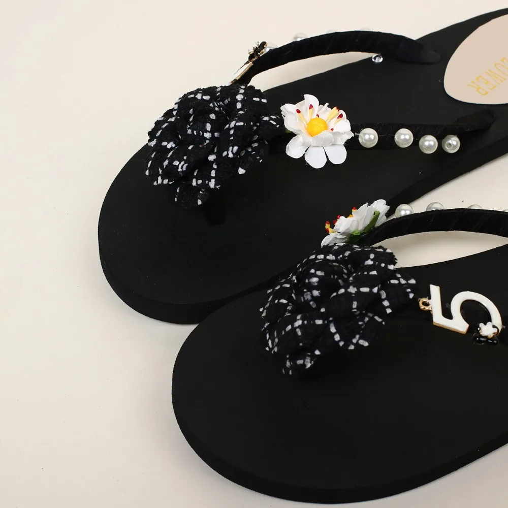 Женские тапочки HAHA FLOWER летние женские пикантные шлепанцы с камелией на плоской