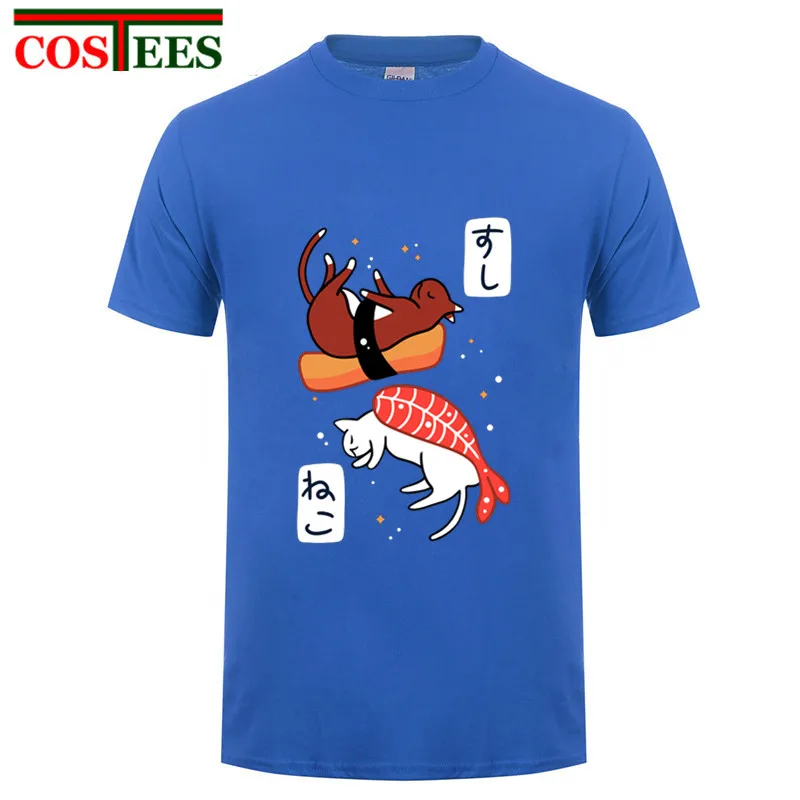 Kawaii Неко суши футболки homme японской кухни милый кот футболка hombre крутая мода