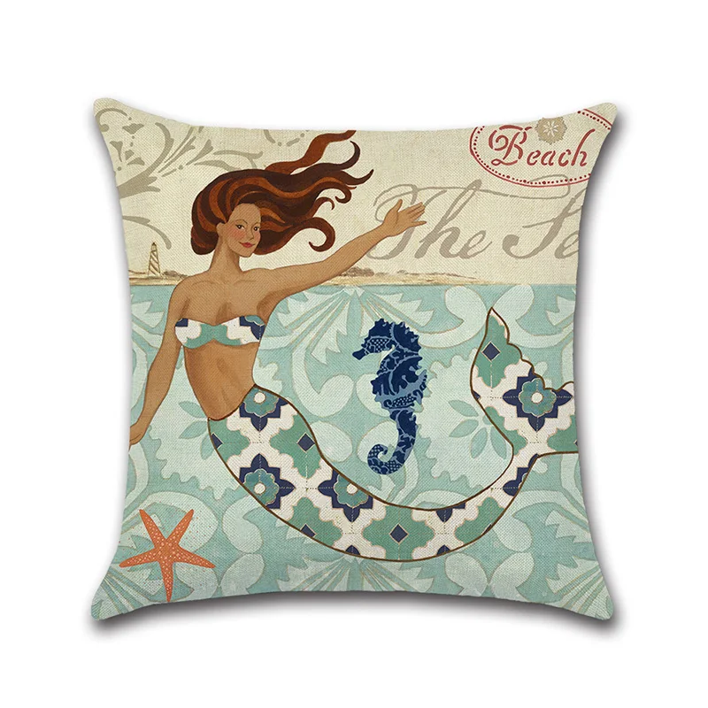 New Classical 4 colors Mermaid Cushion Cover Printed Soft Linen Throw Pillowcase living room Seat Pillow Decorative funda cojin | Дом и сад