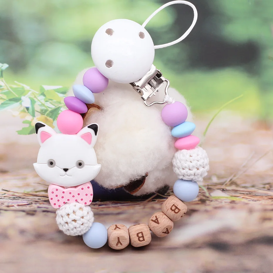 Детские силиконовые соски из бука, цепь, единорог, божья коровка, мульти выбор, комбинация, безопасные аксессуары для прорезывания зубов, кронштейн, пользовательское имя