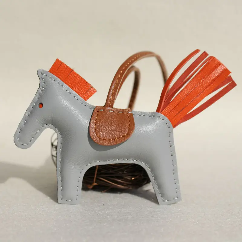 Mini Grey Бренд ручной работы овечья кожа натуральная кожа мини брелок Лошадь Подвеска для рюкзака животное брелок для женщин сумка Шарм аксессуары - Цвет: Mini Grey