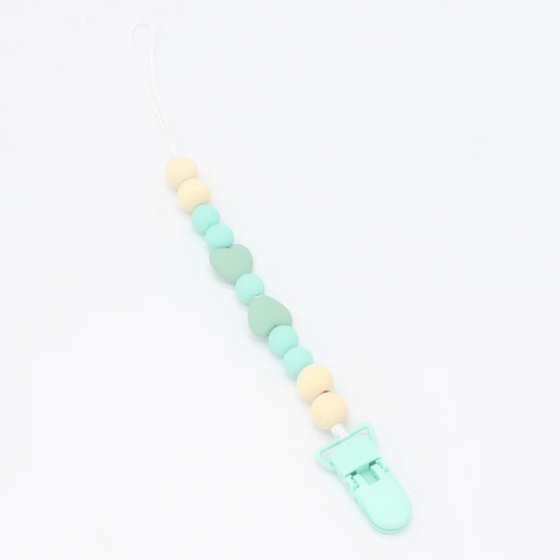 Зеленый Plastic Baby Pacifier Clips Love Heart Beads Pacifier Chain For Infant Newborn Dummy Feeding Cute Leash Strap - Цвет: Зеленый