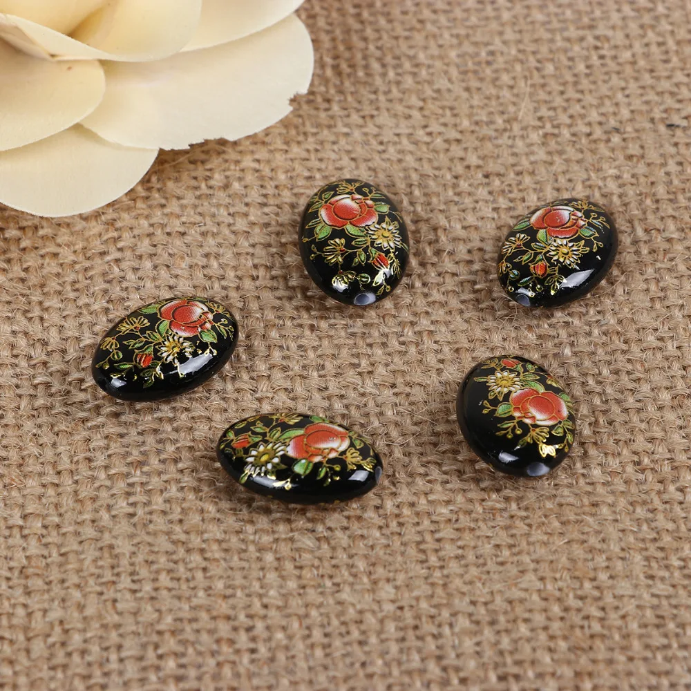 DoreenBeads акриловые разделительные бусины японская картина японский Tensha Овальный многоцветный узор розы около 19 мм x 14 мм, 5 шт