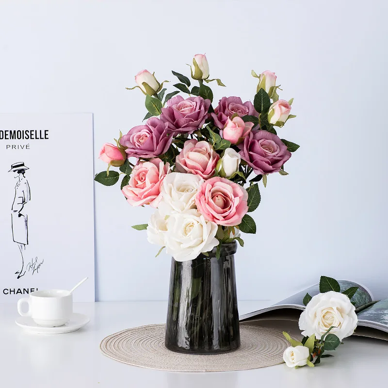 Скандинавские 2 головки ветка снежной розы шелк искусственный цветы для