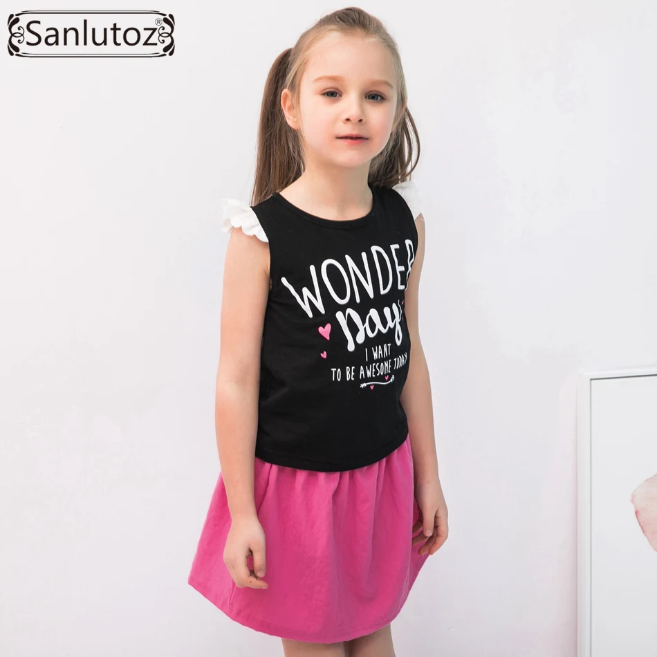 Летние комплекты одежды для девочек sanluusb с буквенным принтом Детская Хлопковая