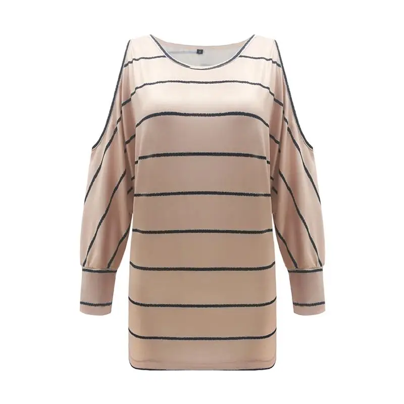 Женские футболки в полоску Одежда с длинным рукавом открытыми плечами свободные