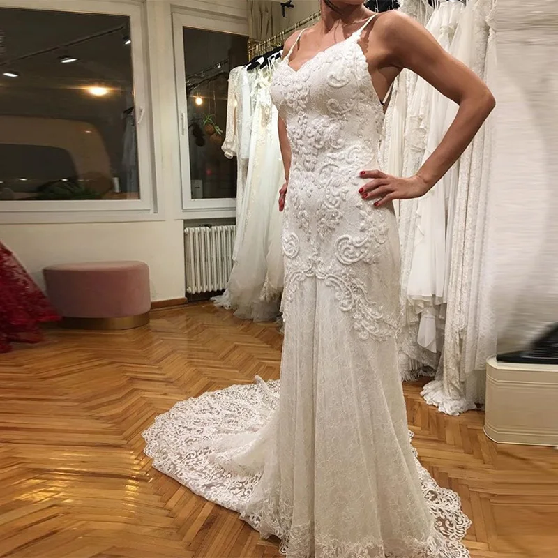 Элегантные Свадебные платья с V образным вырезом на бретельках открытой спиной