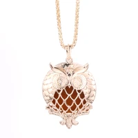 owl aroma diffusion necklace hollow pendant gold essential oils diffuser locket necklace with pads