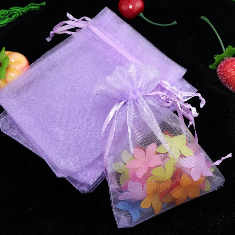 

100pcs/lot Orchid Organza Jewelry Bags 5x7cm Mini Drawstring Gift Bag Wedding Charms Earrings Jewelry Packaging Bags & Pouches