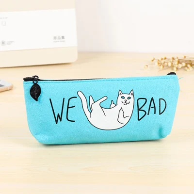 Blue Bad кошка Карандаш Чехол мило холст Карандаш сумка, школьные принадлежности канцелярские estojo Эсколар материал Эсколар Карандаш Чехол - Цвет: Blue