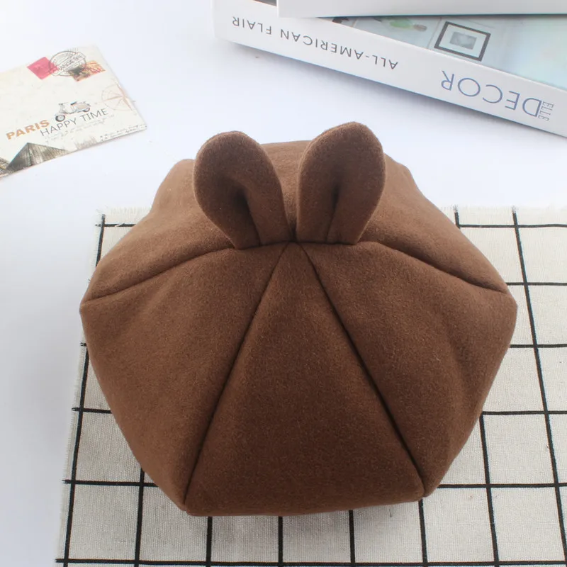 New Color Autumn Winter Beret Hat Caps Baby Toddler Kids Boys Girls Woolen Newsboy Artist Flat Cap Child rabbit ears pumpkin hat | Детская