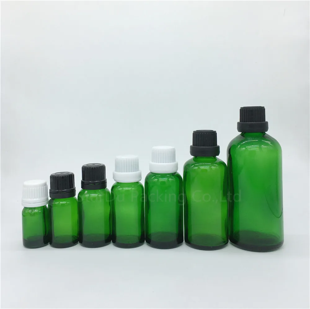 

100PCS 5ml 10ml 15ml 20ml Green Glass Bottle, 30ML 50ml 100ml Vials Essential Oil Bottle with tamper evident cap Perfume bottles
