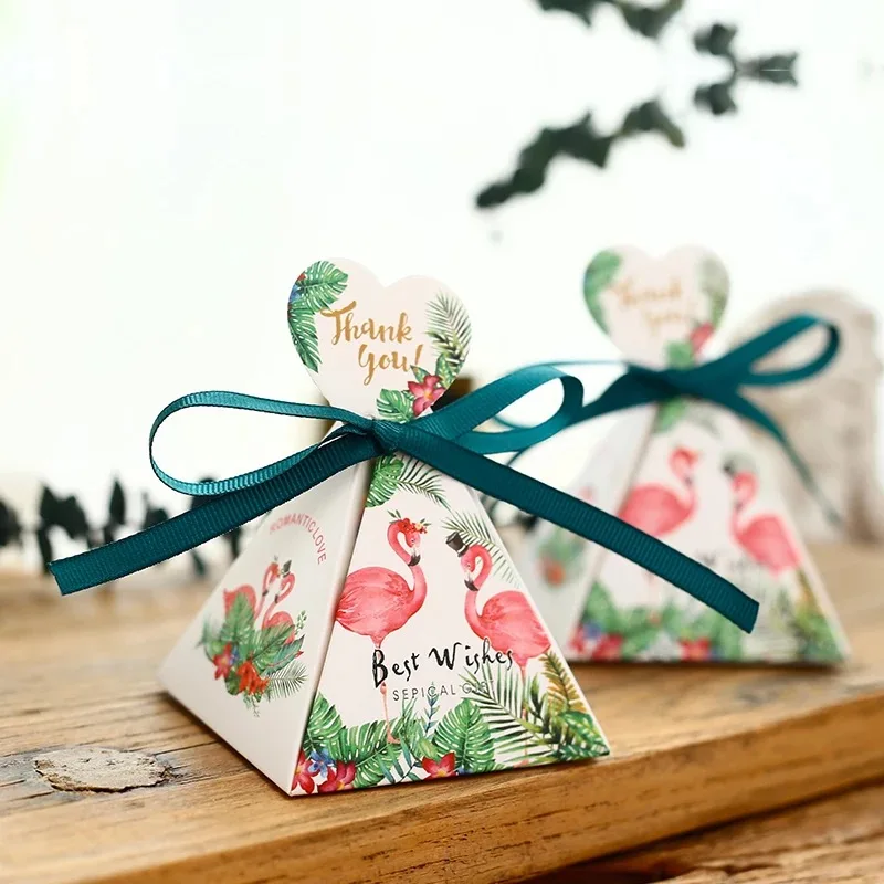 100 шт треугольная пирамида Фламинго/конфеты Единорог коробки свадебные сувениры