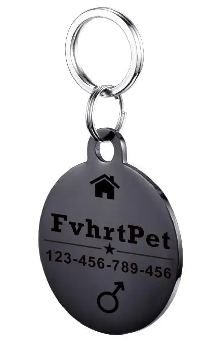 ROUND BLACK Бирка для собак из нержавеющей стали для маленьких кошек, индивидуальная идентификационная бирка для питомцев, щенков, котят - Цвет: ROUND BLACK