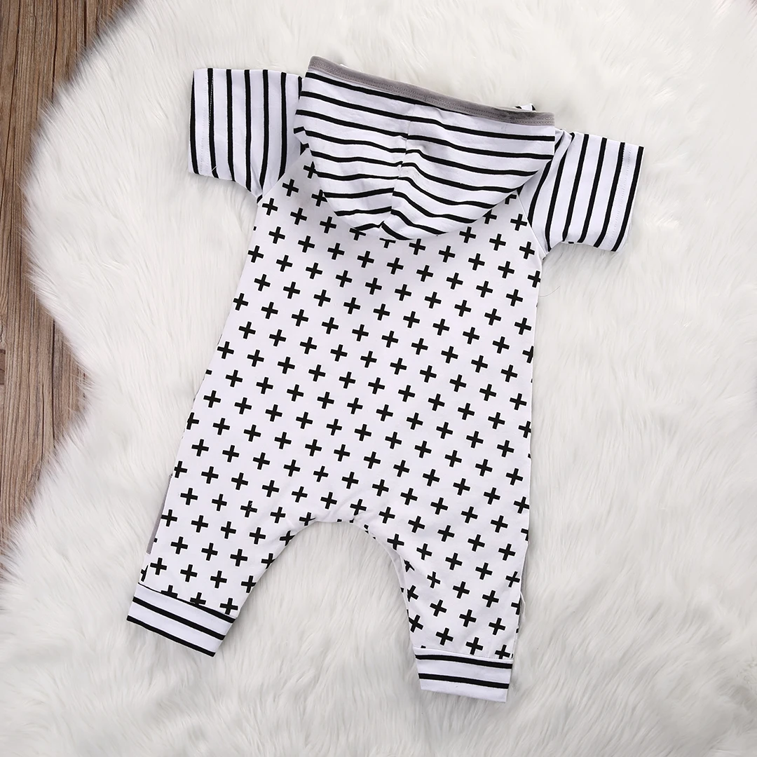 

Newborn Baby boy Romper Infant babys Boys Girls Short Sleeve Hooded Cross Printed Baby Clothes Jumpsuit Costume Outfit 0-18M