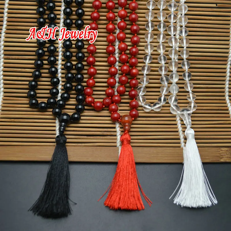 

2pcs Hand Knotted Natural Black Onyx Tassel Necklace 8mm Round Beads New Arrival Semi-precious Stone Pendant Jewelry For Women