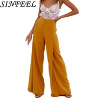 sinfeel 2018 high waist zipper palazzo pants with pocket fashion loose wide leg pants women elegant ol style trousers female