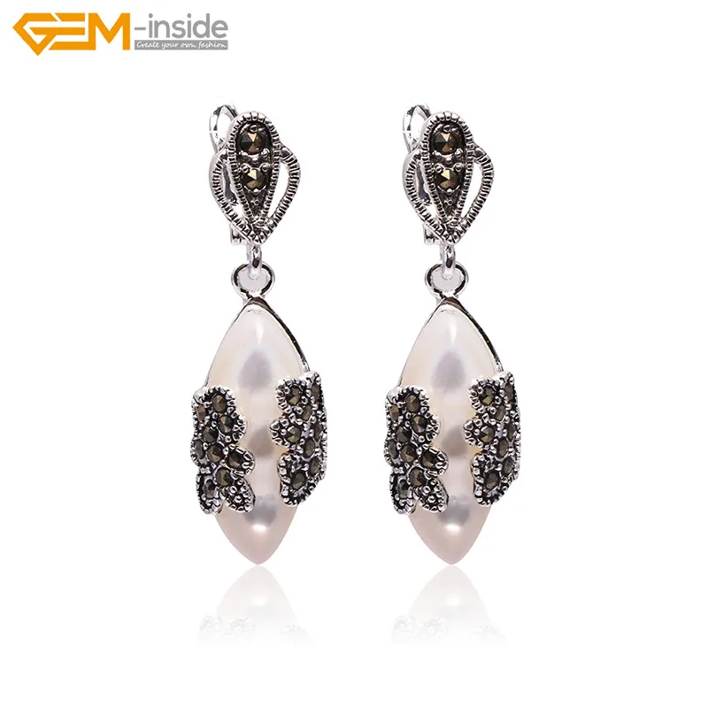 

Gem-inside 17x22mm Rhombue Semi-precious Stone Dangle Earrings Tibetan Silver Hooks Earrings For Women Trinket Gift Jewellery