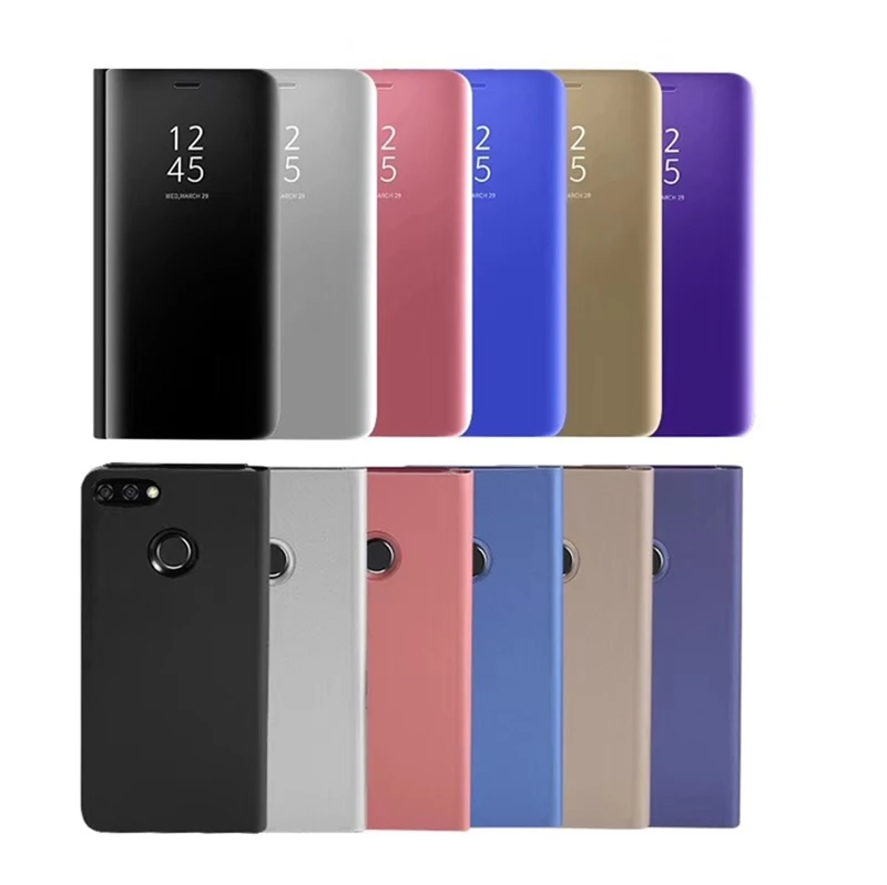 Прозрачный зеркальный умный чехол для Huawei Y6 Y9 2018 откидной кожаный