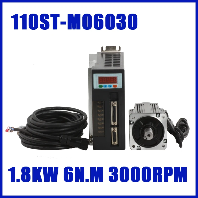 1.8KW Ac сервомотор 110ST-M06030 3 фазный двигатель + ac servo водитель мотора 6N. M 3000 ОБ./МИН. LG039