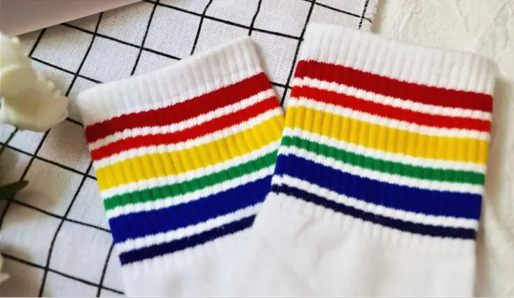 Новые летние Popsocket детские удобные хлопковые кавайные носки с радужным узором