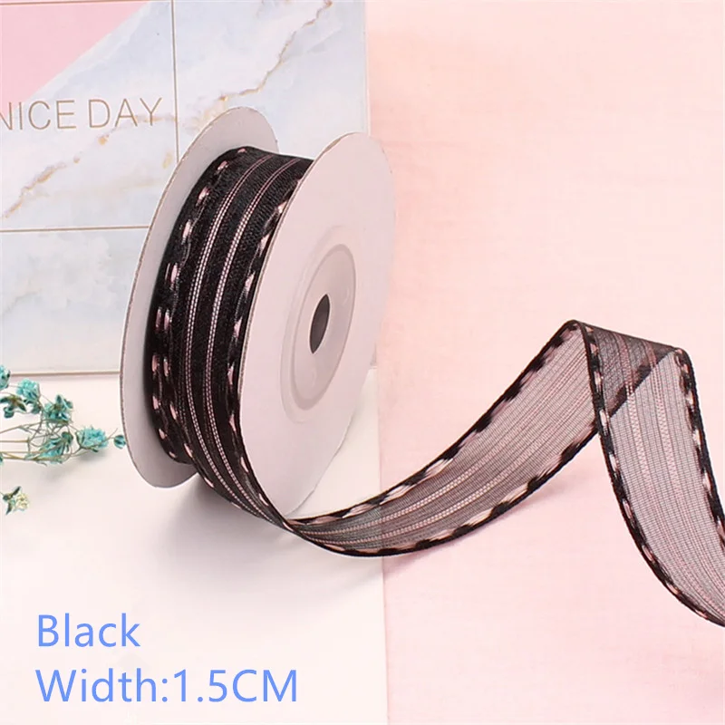 Black 1.5CM Новинка, ширина 1,5-4 см, длина 5 метров, Бант Шпилька для волос, аксессуары для рукоделия, подарочная упаковка, лента, двусторонняя пряжа для перемычки - Цвет: Black 1.5CM