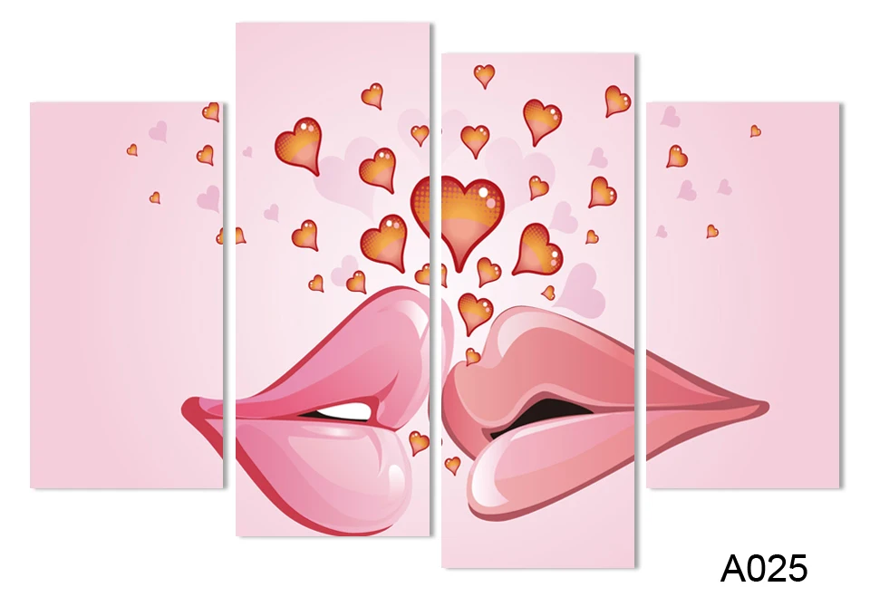 

Free Shipping wedding pink canvas painting wall picture lips and love heart canvas art home decor Morden Pictures no frame