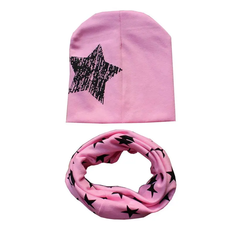 Kids Hat Scarf + Hats Set Autumn Winter Cotton Scarf-collar Warm Beanies Star Print Infant Sets Accessories |