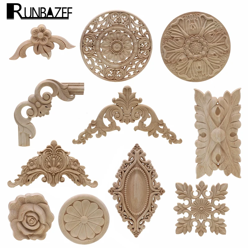 Marco de puerta de armario, figuritas decorativas, apliques de madera para muebles, accesorios de