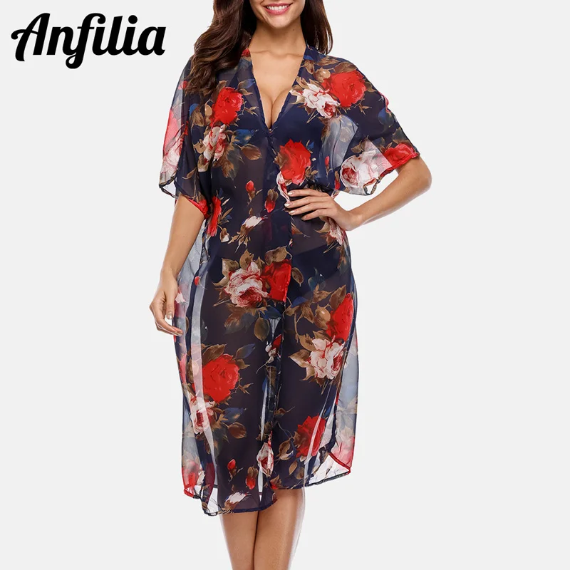 9044NAV Женское кимоно Anfilia, сексуальное бикини, шифон, накидка, кардиган, купальник, пляжная одежда - Цвет: 9044NAV