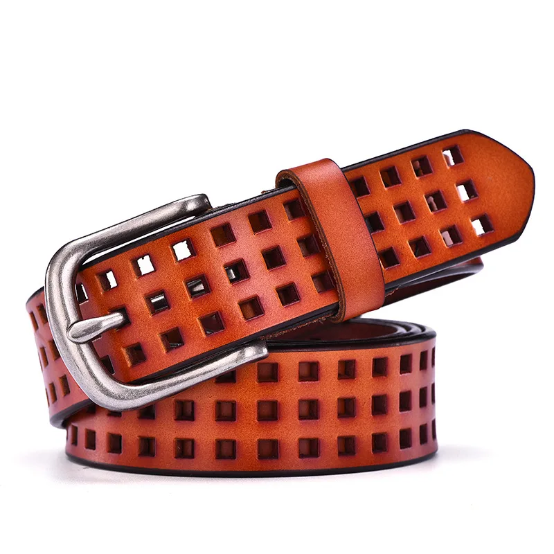 Женский кожаный ремень роскошный антиаллергический в стиле панк из воловьей