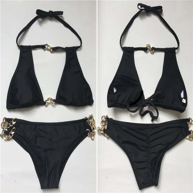 Женский купальник черное бикини с металлической цепочкой и низкой талией|set sexy|set